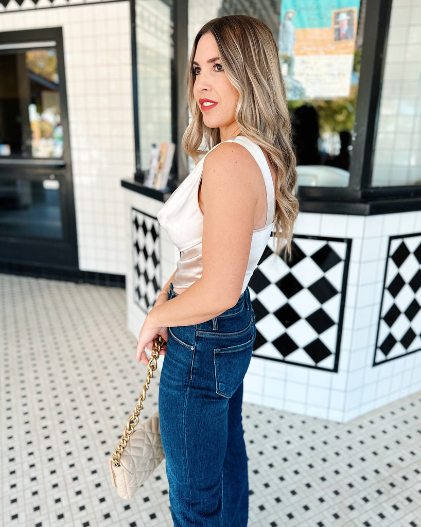 Date Night Satin Asymmetrical Top