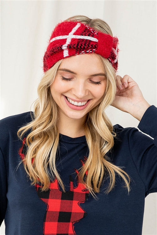 Red Plaid Ear Warmer Headband